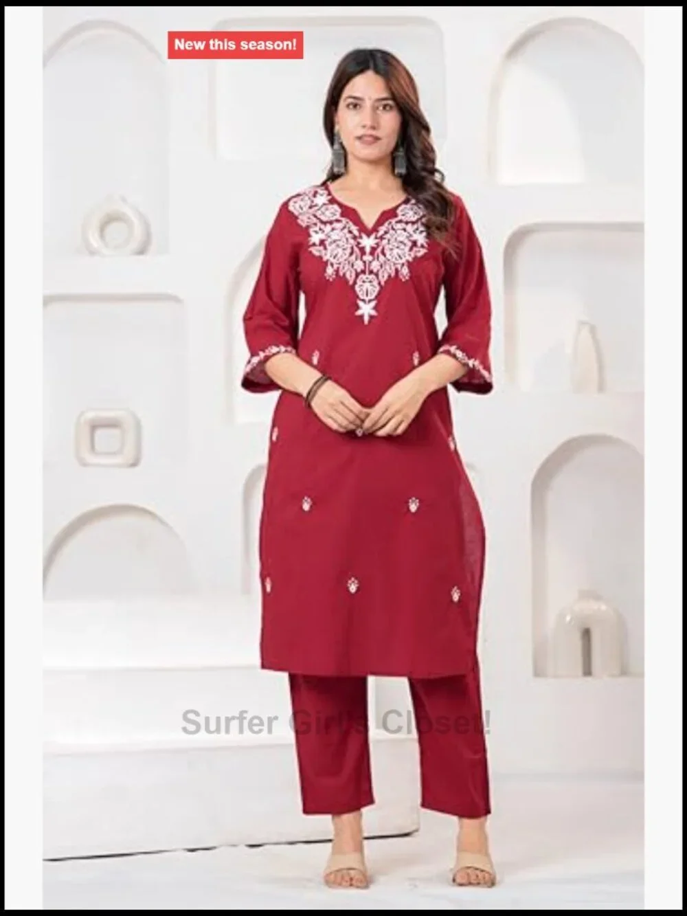 Cotton Straight Kurta Pant Set with Dupatta Embroidered Ethnic Festive Wear